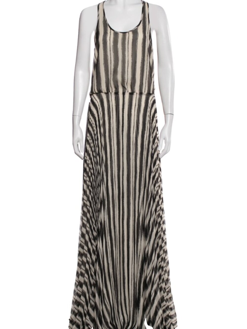 Parker Maxi Long Dress Size Medium Black Ivory White Striped Pleated Racerback